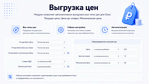 Интеграция с OZON (ОЗОН): товары, цены, остатки, заказы (гибкая настройка)
