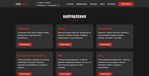 IronFight - готовый лендинг для школы единоборств