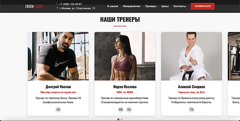 IronFight - готовый лендинг для школы единоборств