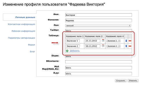 Свойства-таблицы